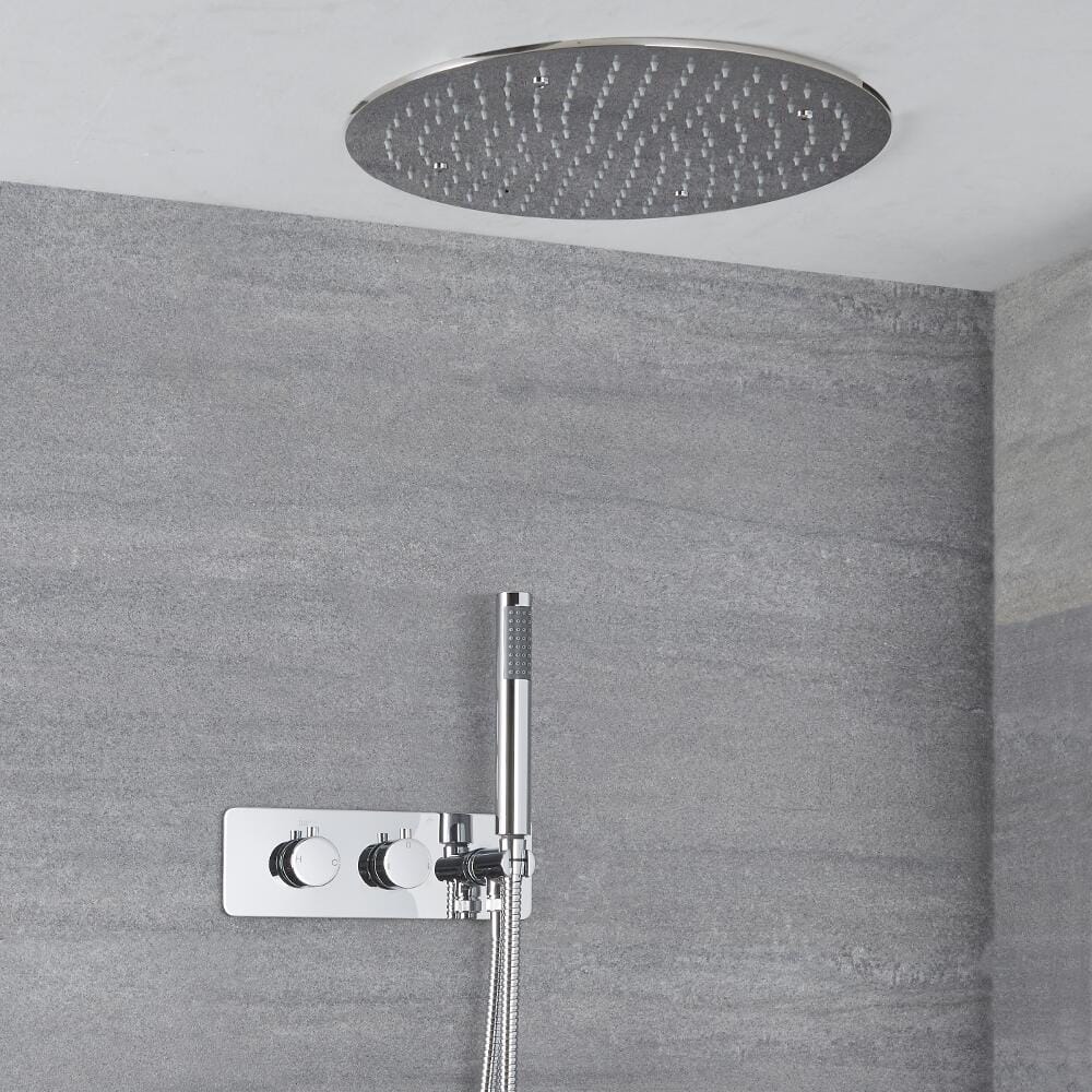 Miscelatore Doccia Incasso Circolareo a 2 Vie con Deviatore Integrato con Soffione a Soffitto e Doccetta Design Circolare - Mirage