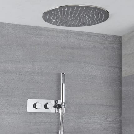 Miscelatore Doccia Incasso Circolareo a 2 Vie con Deviatore Integrato con Soffione a Soffitto e Doccetta Design Circolare - Mirage