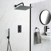 Miscelatore Doccia Termostatico ad Incasso Nero a 2 Vie con Deviatore Completo di Soffione Doccia Quadrato 300x300mm e Doccetta  - Nox