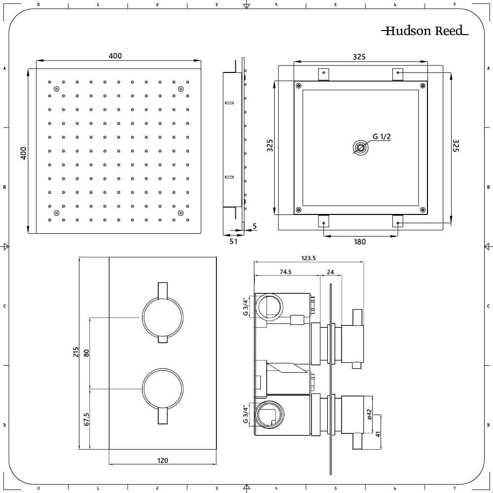Miscelatore Doccia Termostatico Incasso Triplo a 2 Vie con Soffione Doccia Incasso a Soffitto 400mm e Doccetta - Nox