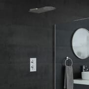 Kit Doccia Circolare Moderno Completo di Miscelatore Doccia Termostatico Cromato con a 2 Vie con Deviatore Completo di Soffione Doccia con Effetto a Pioggia e Cascata – Como