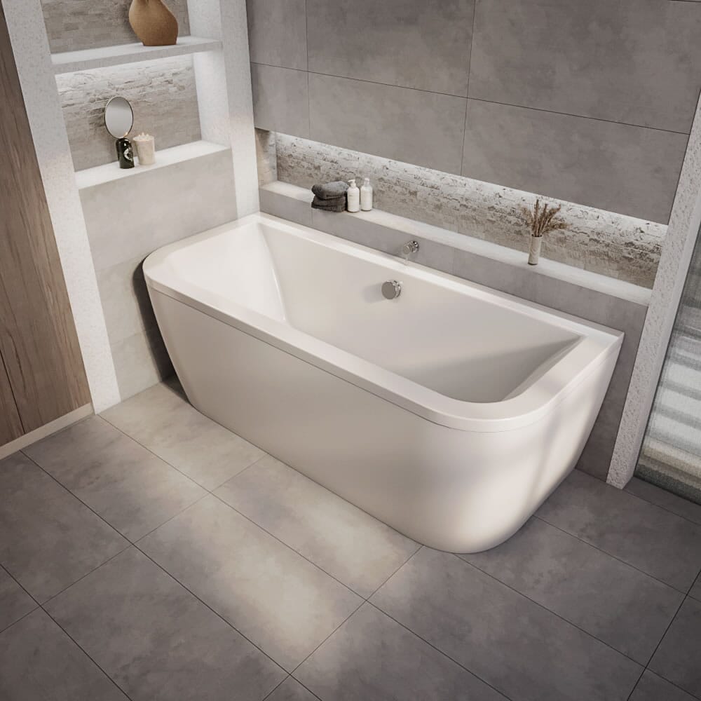 Vasca da Bagno Ovale a Parete - Completa di Pannello - 1700mm x 750mm - Otterton