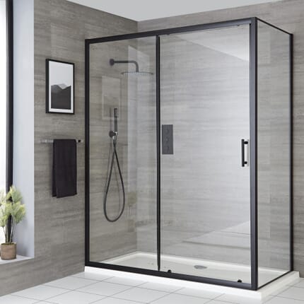 Porta Doccia Scorrevole con Parete Laterale (Opzionale) - Profilo Nero - Disponibile in Diverse Misure - Nox