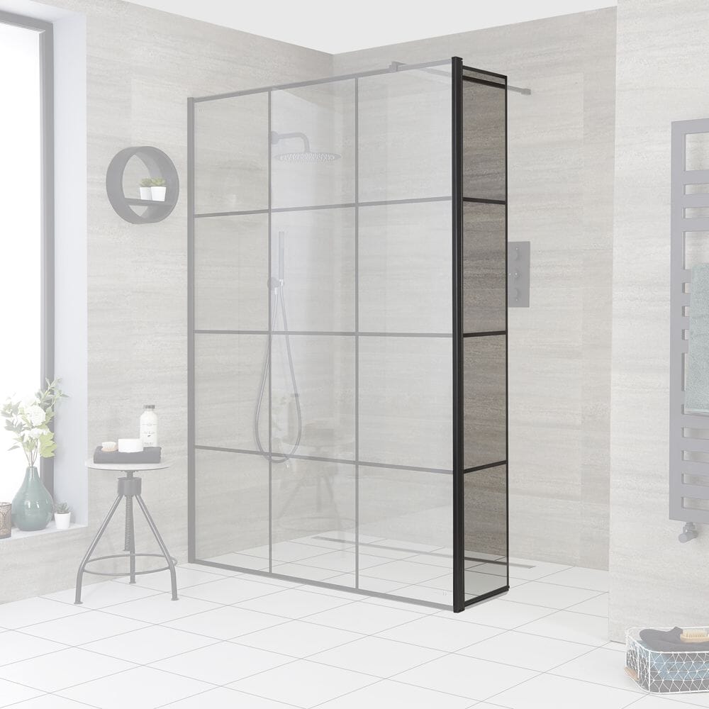 Parete Doccia Paraspruzzi da 300mm con Stampato Nero per Box Doccia Walk-In - Barq