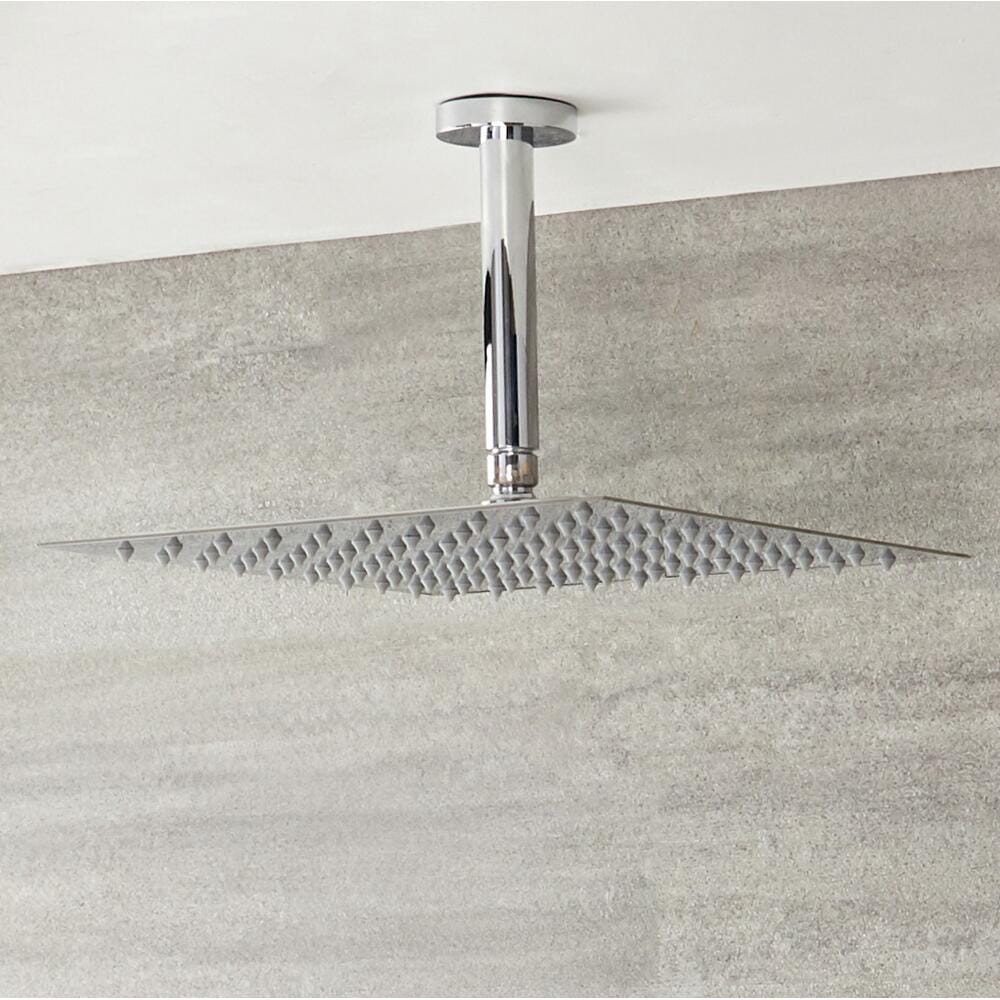 Soffione Doccia Fisso Quadrato in Acciaio Inox 300x300mm con Braccio Doccia in Ottone Cromato