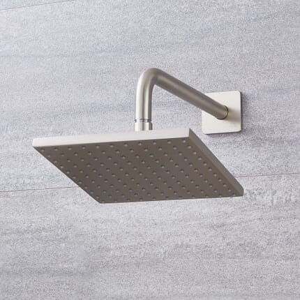 Soffione Doccia Quadratto 200x200mm in Nichel Spazzolato Completo di Braccio Doccia Murale