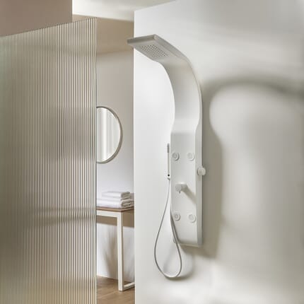 Pannello Doccia Moderno con Soffione, Doccetta e Getti Idromassaggio - Bianco - Alston
