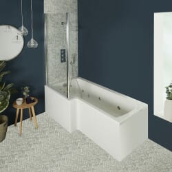 Vasca da Bagno Idromassaggio Asimmetrica con Doccia con Parete Vasca - Scelta di Idrogetti Whirlpool - Sandford, Dimensioni, Pannelli Vasca