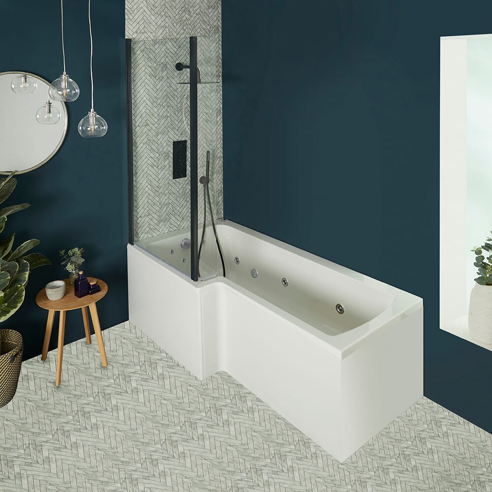 Vasca da Bagno Idromassaggio con Parete Vasca Nera - Scelta di Idrogetti, Misure e Pannello - Sandford