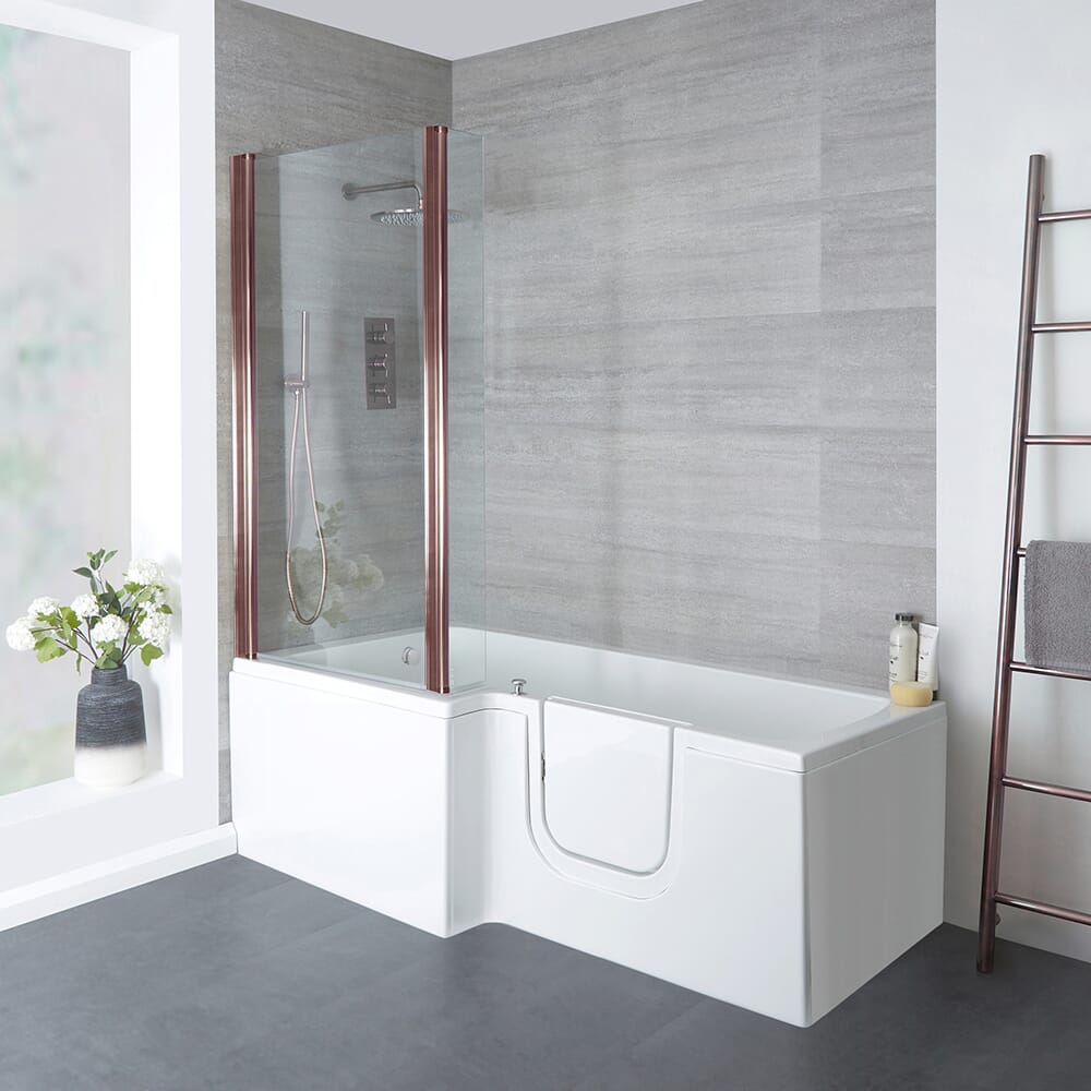 Vasca da Bagno Asimmetrica con Doccia e Accesso Facile – 1700mm x 850mm – Scelta di Pannello e Opzione Entrata Destra/Destra - Merso