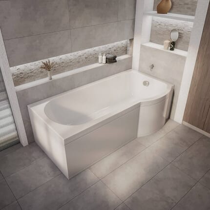Vasca da Bagno Asimmetrica Angolare con Doccia – - 1675mm x 850mm - Scelta di Design con Parete Vasca, Pannelli e Opzioni con Design da Destra e Sinistra - Belstone