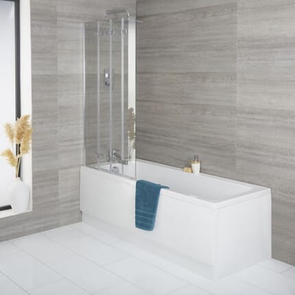 Vasca da Bagno Singola con Parete Vasca Pieghevole - Scelta di Misure, Pannello e Scarico - Exton