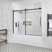Vasca da Bagno Rettangolare con Parete Scorrevole Nera e Pannello Frontale - Scelta di Dimensioni - Sandford