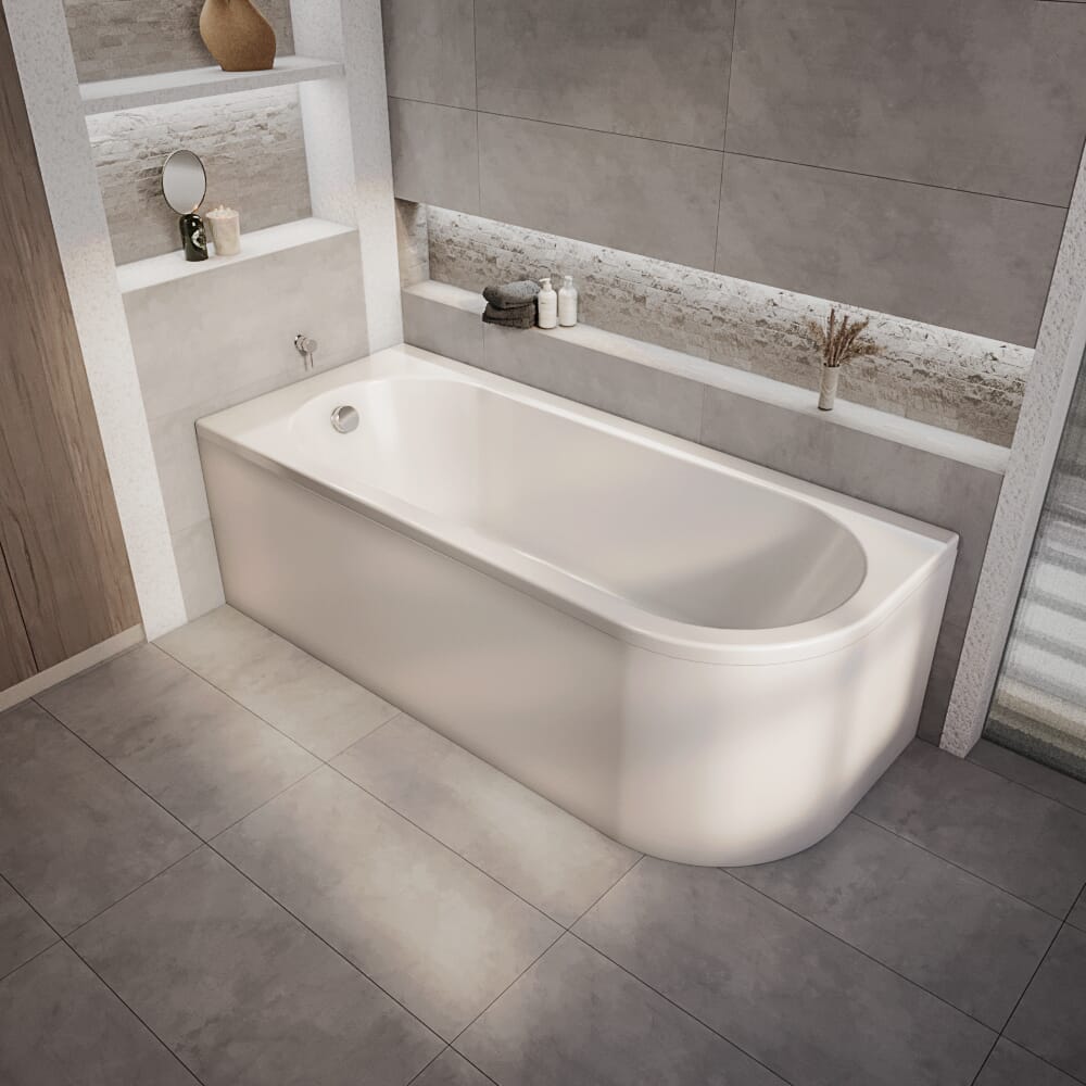 Vasca da Bagno Moderna con Angolo Arrotondato da 1700 mm x 725 mm - Opzioni Sinistra/Destra - Otterton