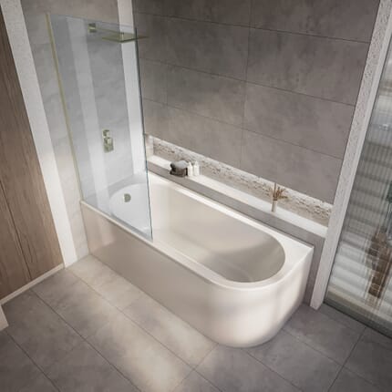 Vasca da Bagno Angolare Moderna con Sezione Interna Ovale - 1700mm x 725mm con Parete Vasca in Ottone Antico - Opzioni Sinistra / Destra  - Otterton