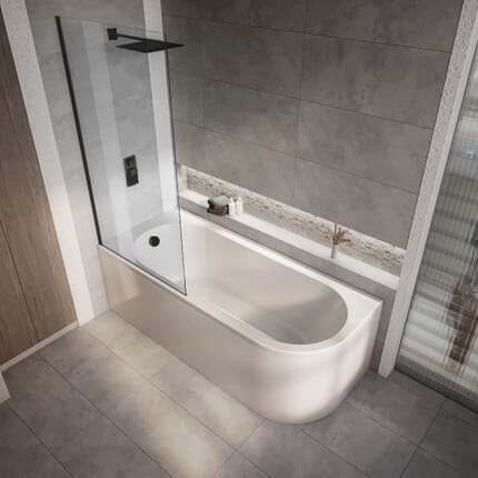 Vasca da Bagno Angolare 1700mm x 725mm con Parete Vasca Nera - Opzioni Sinistra / Destra  - Otterton