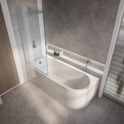 Vasca da Bagno Angolare Moderna con Sezione Interna Ovale - 1700mm x 725mm con Parete Vasca Cromata - Opzioni Sinistra / Destra - Otterton