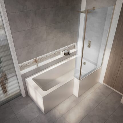 Vasca da Bagno Asimmetrica con Doccia con Parete Doccia Rame Spazzolato - Scelta di Dimensioni, Pannelli e Opzione Entrata Destra/Sinistra - Sandford