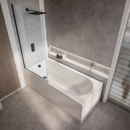 Vasca da Bagno Moderna ad Estremità Singola con Parete Vasca Nera - Scelta di Dimensioni e Pannelli - Covelly