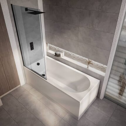 Vasca da Bagno a Estremità Singola con Parete Vasca in Vetro Fumé - Scelta di Dimensioni e Pannelli - Covelly