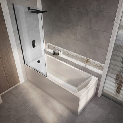 Vasca da Bagno Moderna con Doccia e Parete Doccia Nera - Scelta di Dimensioni e Pannelli - Sandford
