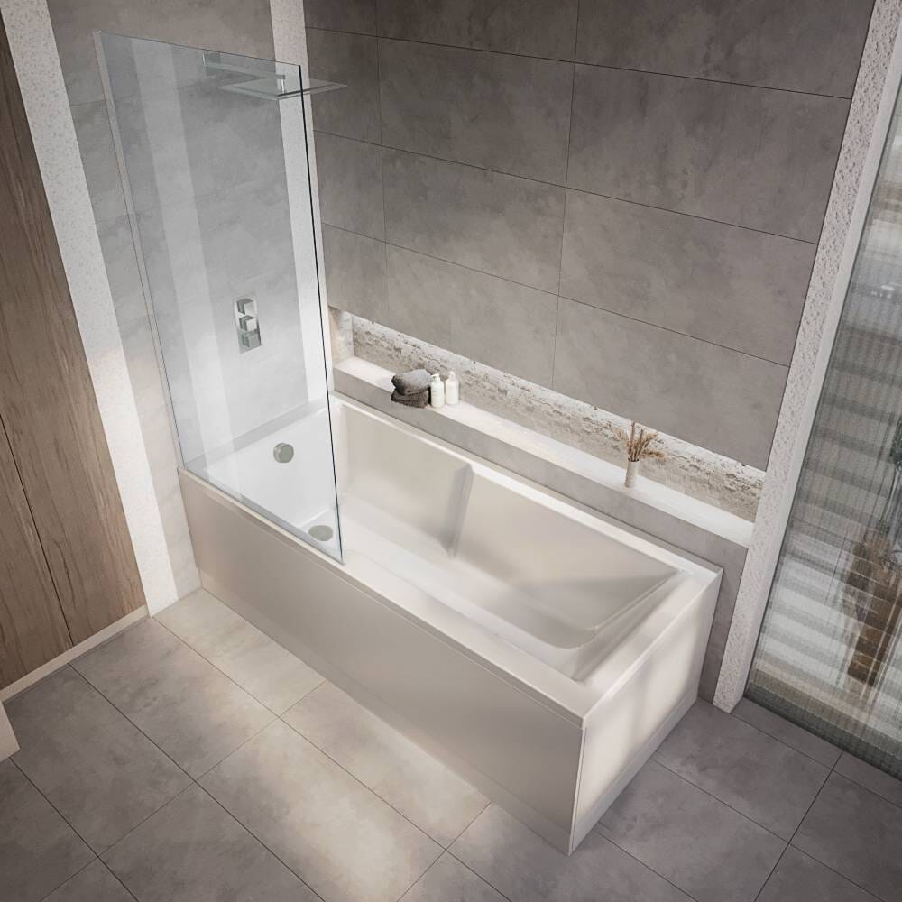 Vasca da Bagno Moderna Dritta con Sezione Doccia Quadrata - 1700 mm x 750 mm - Selezione di Parete Doccia e Pannelli - Sandford