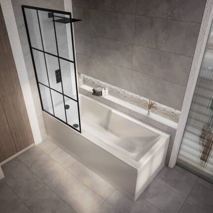 Vasca da Bagno con Parete Quadrata a Griglia Nera - 1700mm x 750mm - Scelta di Pannelli - Sandford