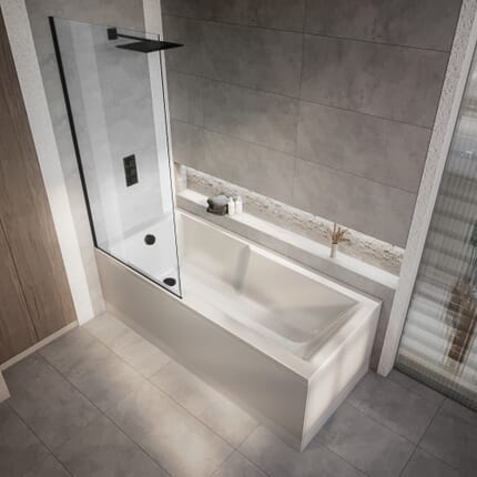 Vasca da Bagno con Parete Quadrata Nera - 1700mm x 750mm - Scelta di Pannelli - Sandford