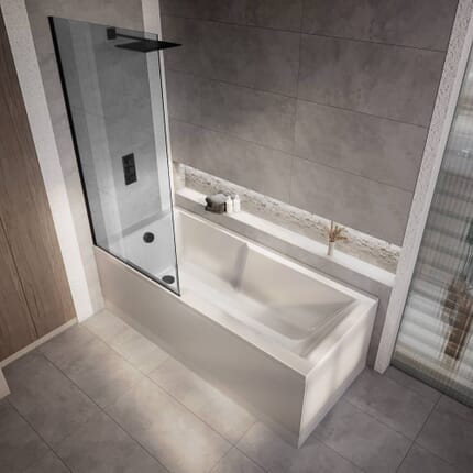 Vasca da Bagno con Parete Quadrata Vetro Fumè - 1700mm x 750mm - Scelta di Pannelli - Sandford