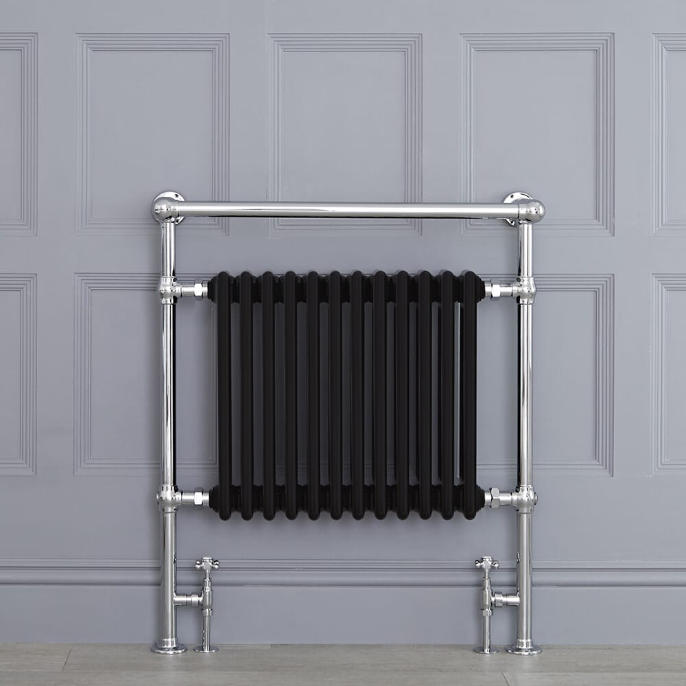 Radiatore Scaldasalviette Tradizionale Nero - 930mm x 790mm (Barra Porta Salviette Angolare) - Elizabeth