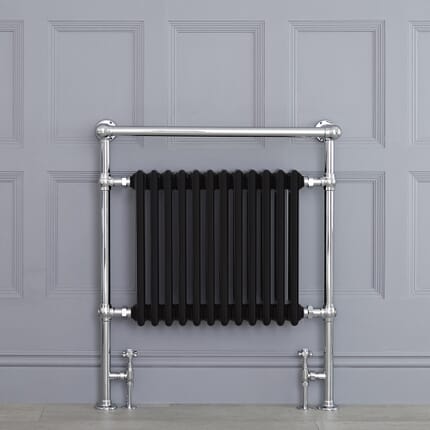 Radiatore Scaldasalviette Tradizionale Nero - 930mm x 790mm (Barra Porta Salviette Angolare) - Elizabeth