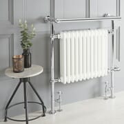 Scaldalviette Misto Tradizionale Bianco – 930mm x 790mm - (Barra Porta Salviette Sporgente) - Scelta di Termostati & Copri Cavo