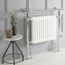 Scaldalviette Misto Tradizionale Bianco – 930mm x 790mm - (Barra Porta Salviette Sporgente) - Scelta di Termostati & Copri Cavo