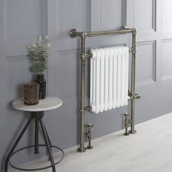 Scaldasalviette Tradizionale Misto in Ottone Spazzolato - 930mm x 620mm - Scelta di Termostati Wi-Fi e Copri Cavo