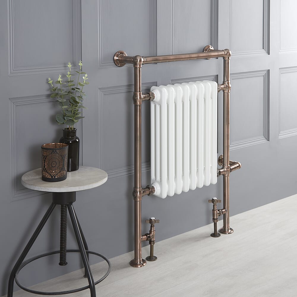 Scaldasalviette Tradizionale Misto in Bronzo Spazzolato – 930mm x 620mm – Scelta di Termostati Wi-Fi e Copri Cavo