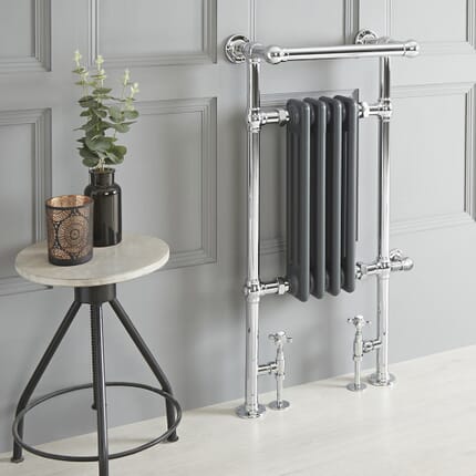 Scaldalviette Misto Tradizionale Antracite – 930mm x 450mm - (Barra Porta Salviette Sporgente) - Scelta di Termostati & Copri Cavo