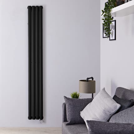 Radiatore Elettrico di Design Nero Opaco Verticale (Doppio Pannello) 1780 mm x 236 mm con Elemento Elettrico Wi-Fi da 1200 W - Revive