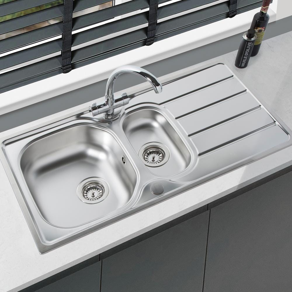 Harlyn Towan - Lavello da Cucina in Acciaio Inossidabile a 1,5 Vasche con Gocciolatoio Reversibile