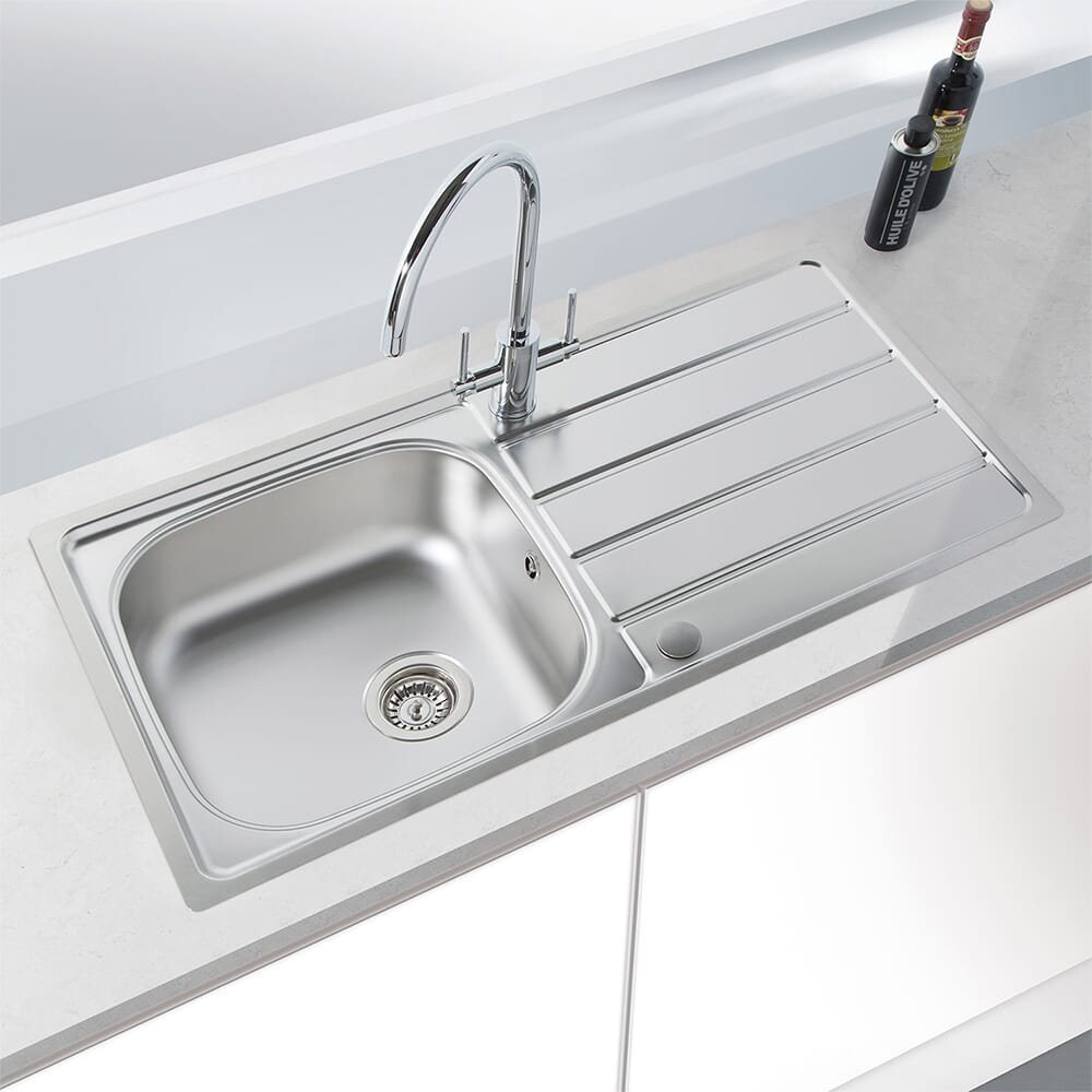 Harlyn Towan - Lavello da Cucina in Acciaio Inossidabile a 1 Vasca con Gocciolatoio Reversibile