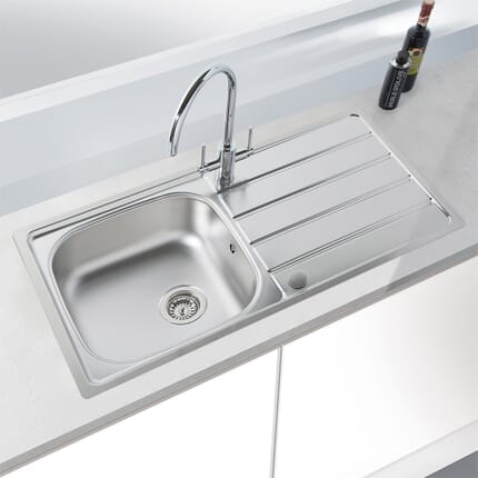 Harlyn Towan - Lavello da Cucina in Acciaio Inossidabile a 1 Vasca con Gocciolatoio Reversibile