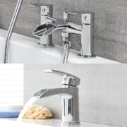 Set di Rubinetti con Miscelatore Lavabo a Cascata e Rubinetto Miscelatore Vasca con Kit Doccia - Razor