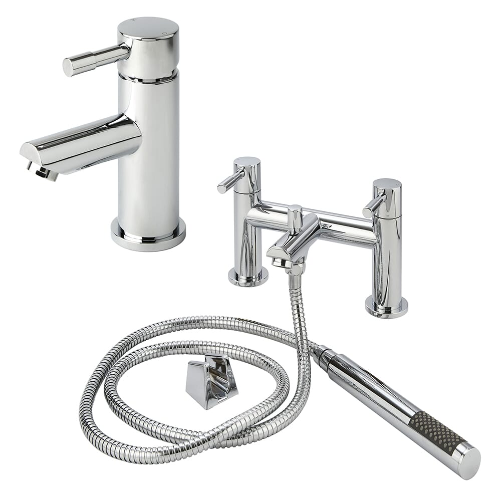 Set di Rubinetti Miscelatori per Lavabo e Vasca da Bagno con Kit Doccia - Design Rotondo - Scelta di Finiture