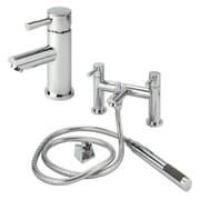 Set di Rubinetti Miscelatori per Lavabo e Vasca da Bagno con Kit Doccia - Design Rotondo - Scelta di Finiture