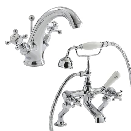 Set di Miscelatori per Lavabo e Vasca da Bagno e Doccia con Maniglie a Croce - Scelta di Finiture - Elizabeth