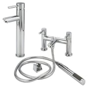 Set di Rubinetti Miscelatori per Lavabo e Vasca da Bagno con Kit Doccia - Design Rotondo - Scelta di Finiture