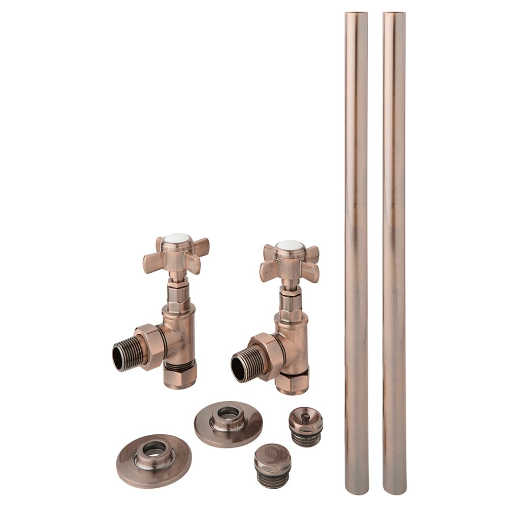Set Tradizionale di Valvole a Squadra con Tubi per Radiatore - Bronzo Spazzolato