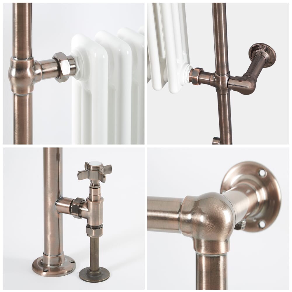 Scaldasalviette Tradizionale Misto in Bronzo Spazzolato – 930mm x 620mm – Scelta di Termostati Wi-Fi e Copri Cavo