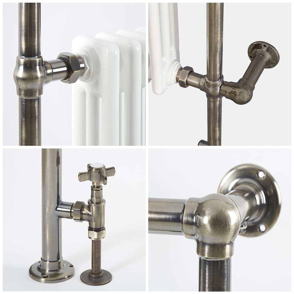 Scaldasalviette Tradizionale Misto in Ottone Spazzolato - 930mm x 620mm - Scelta di Termostati Wi-Fi e Copri Cavo
