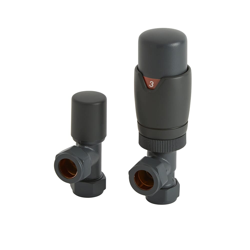 Valvole Termostatiche a Squadra Moderne Grigie con Detentore - Hudson Reed