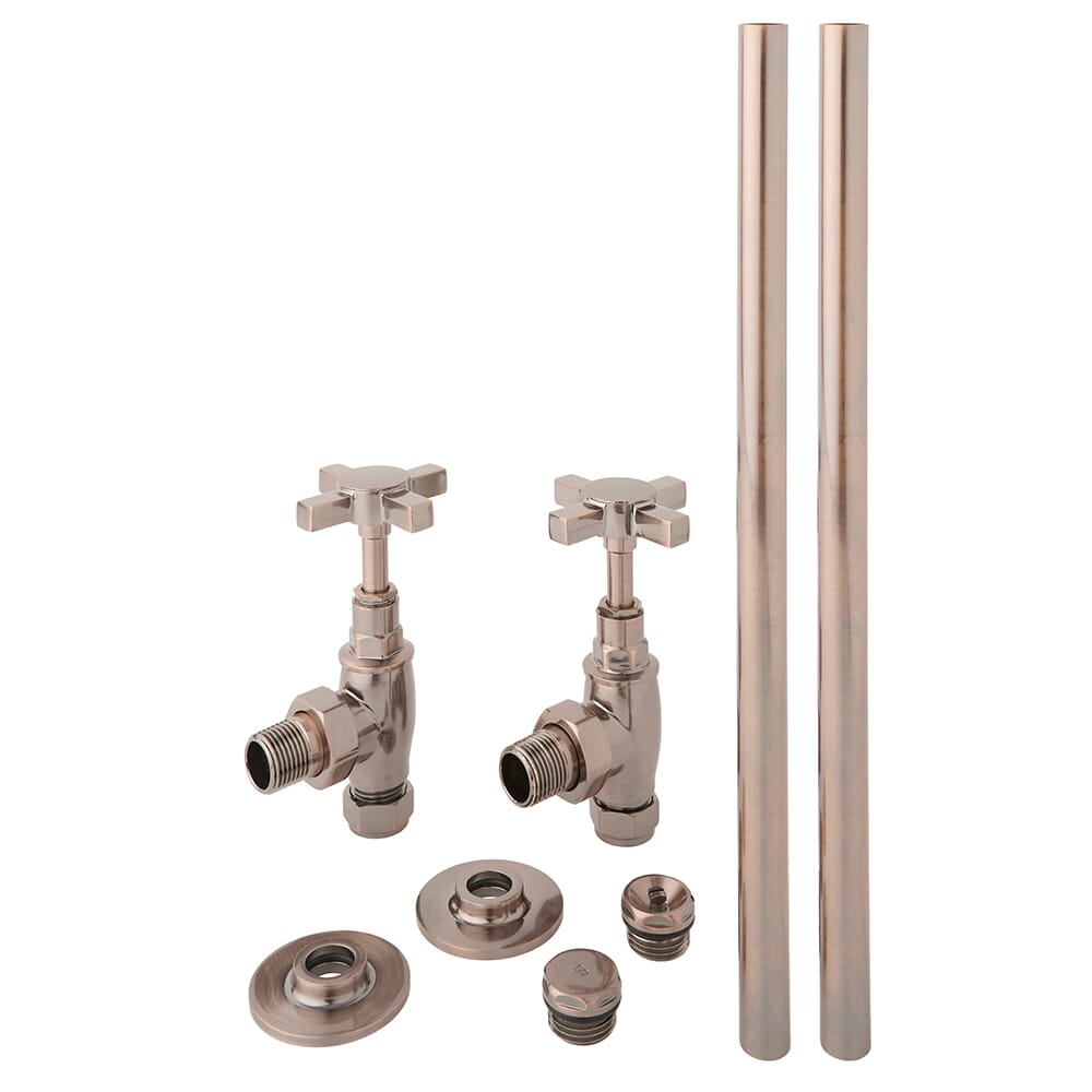 Set di Valvole a Squadra e Tubi per Radiatori Tradizionali - Bronzo Spazzolato